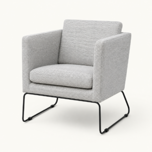 Light grey Dexter armchair with black sled frame for event hire