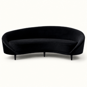 Curved black velvet sofa for event hire