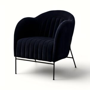 Sophia armchair in black velvet with channel detailing for event hire