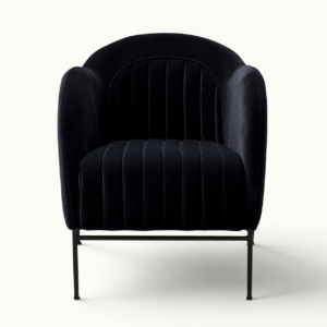 Sophia armchair in black velvet with channel detailing for event hire