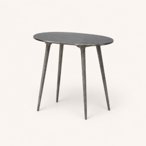 Round Burnished Side Table with industrial metal finish for event hire