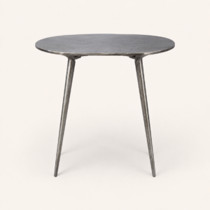 Round Burnished Side Table with industrial metal finish for event hire