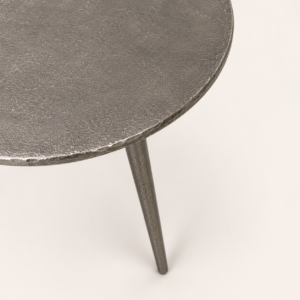 Round Burnished Side Table with industrial metal finish for event hire