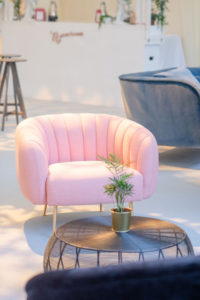 Pink Armchair and Round Coffee Table