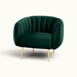 Green velvet armchair for event hire in London