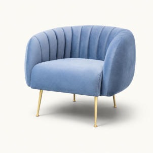 Blue velvet armchair for event hire in London