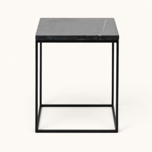 Black Garda side table with black marble-effect top and minimalist metal frame for event hire
