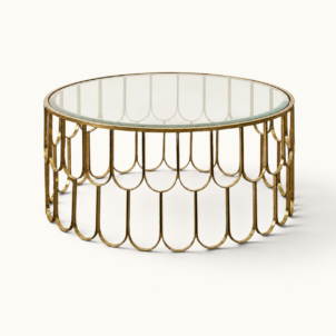 Gold framed glass coffee table available to hire from Juno Hire London