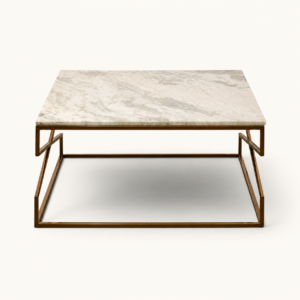 Marble-effect coffee table with gold metal frame available to hire from Juno Hire London