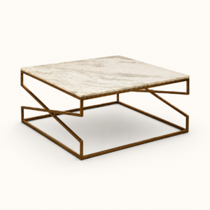 Marble-effect coffee table with gold metal frame available to hire from Juno Hire London