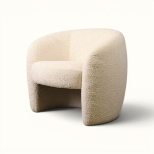 White boucle armchair, for event hire in london