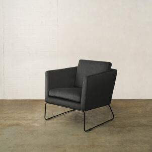 Black square armchair available to hire for London events