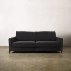 Black velvet sofa with metal legs, large two seater