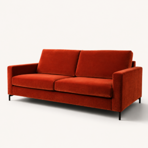 Deep Orange velvet sofa for hire in london