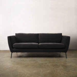 Black velvet three seater sofa with black metal legs