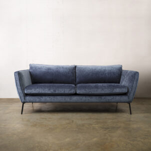 Navy blue Chenille sofa, three seater with black metal legs