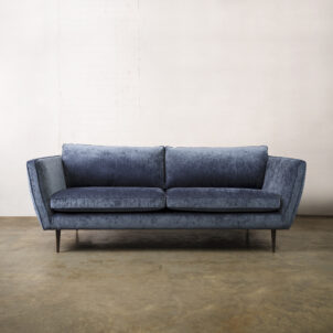 Navy blue Chenille sofa, three seater with wooden legs