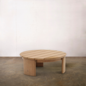 Round wooden coffee table for event hire in London