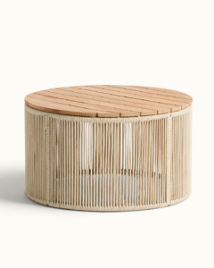Round outdoor wooden table for hire in london