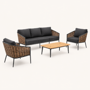 outdoor lounge set hire London with sofa and armchairs